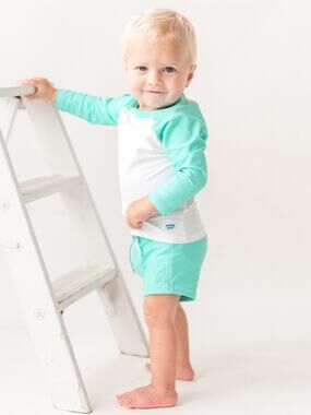 Rugged Butts Baby Boys Colorblock Long Sleeve Rash Guard Island Blue White 3T